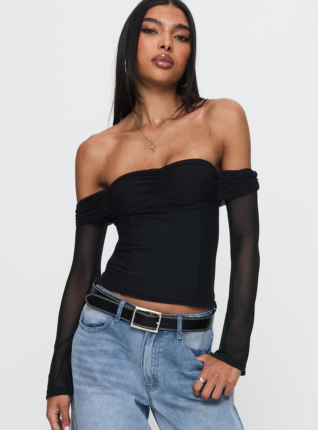 Saelan Off Shoulder Long Sleeve Top Black Countdown Package Cheap Online