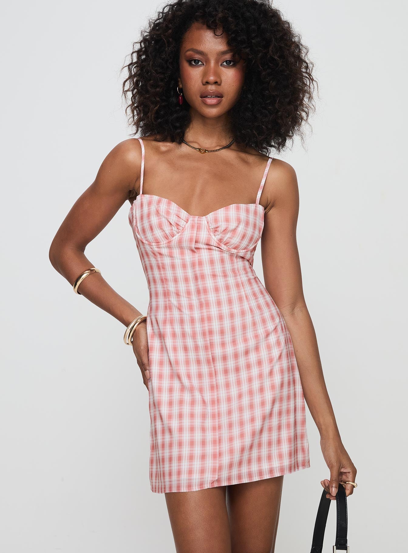 Poto Mini Dress Pink Check For Sale