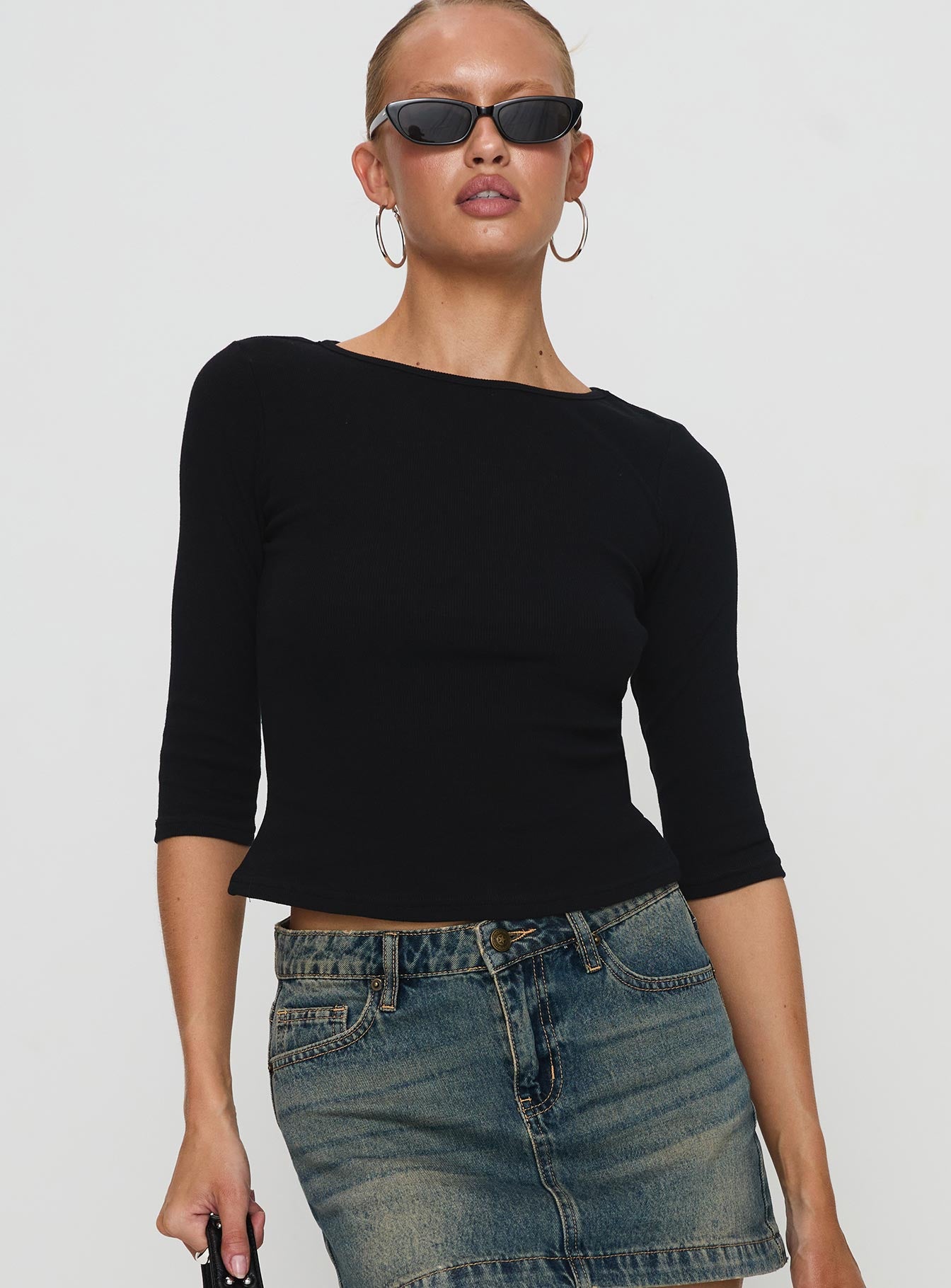 Elaia 3/4 Sleeve Top Black Outlet Sale Online