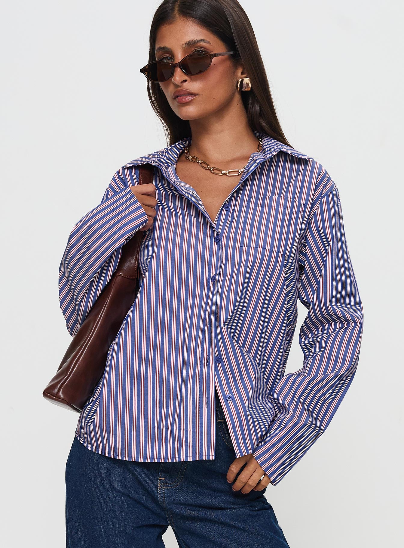 Trillian Long Sleeve Top Navy Stripe Popular Sale Online