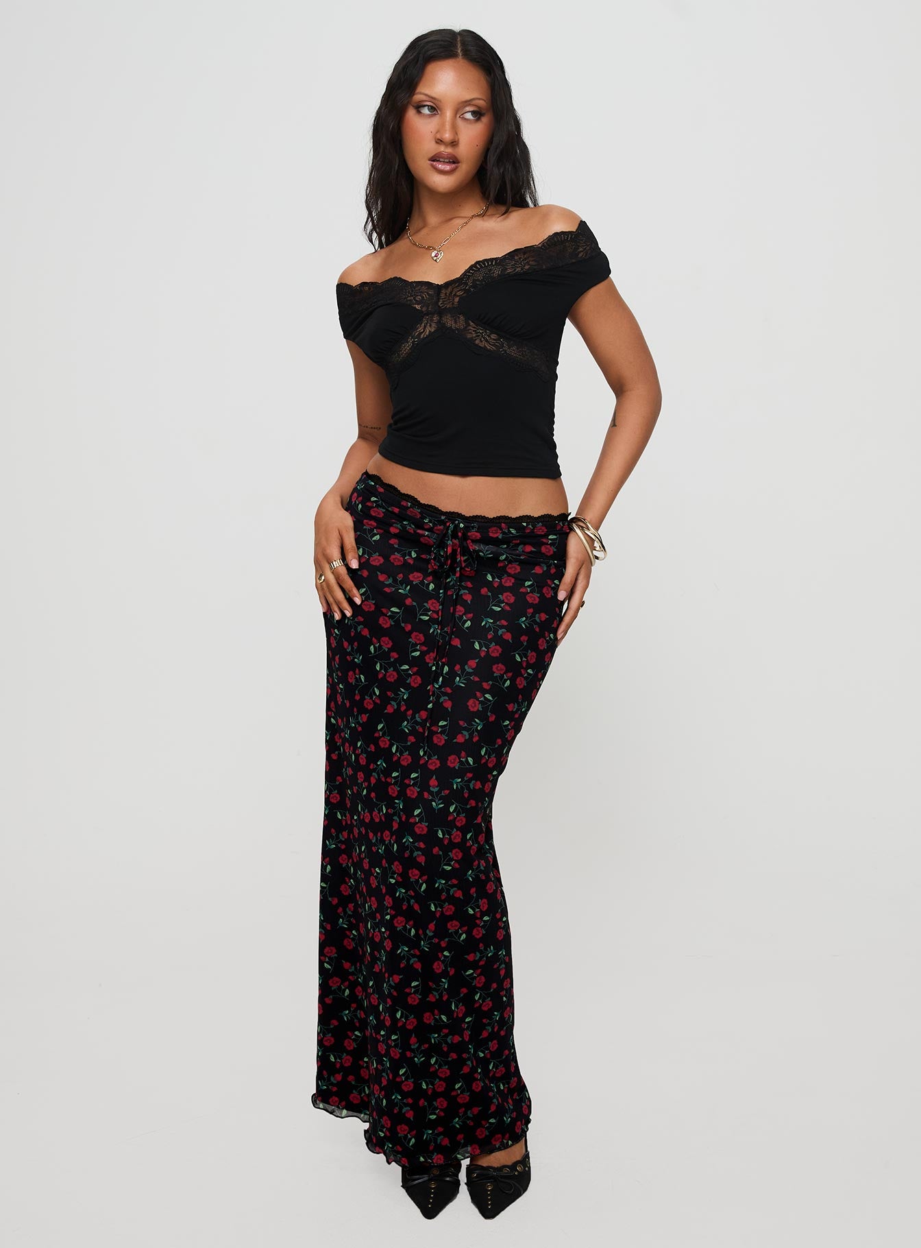 Amarena Off The Shoulder Lace Top Black Choice Cheap Pice