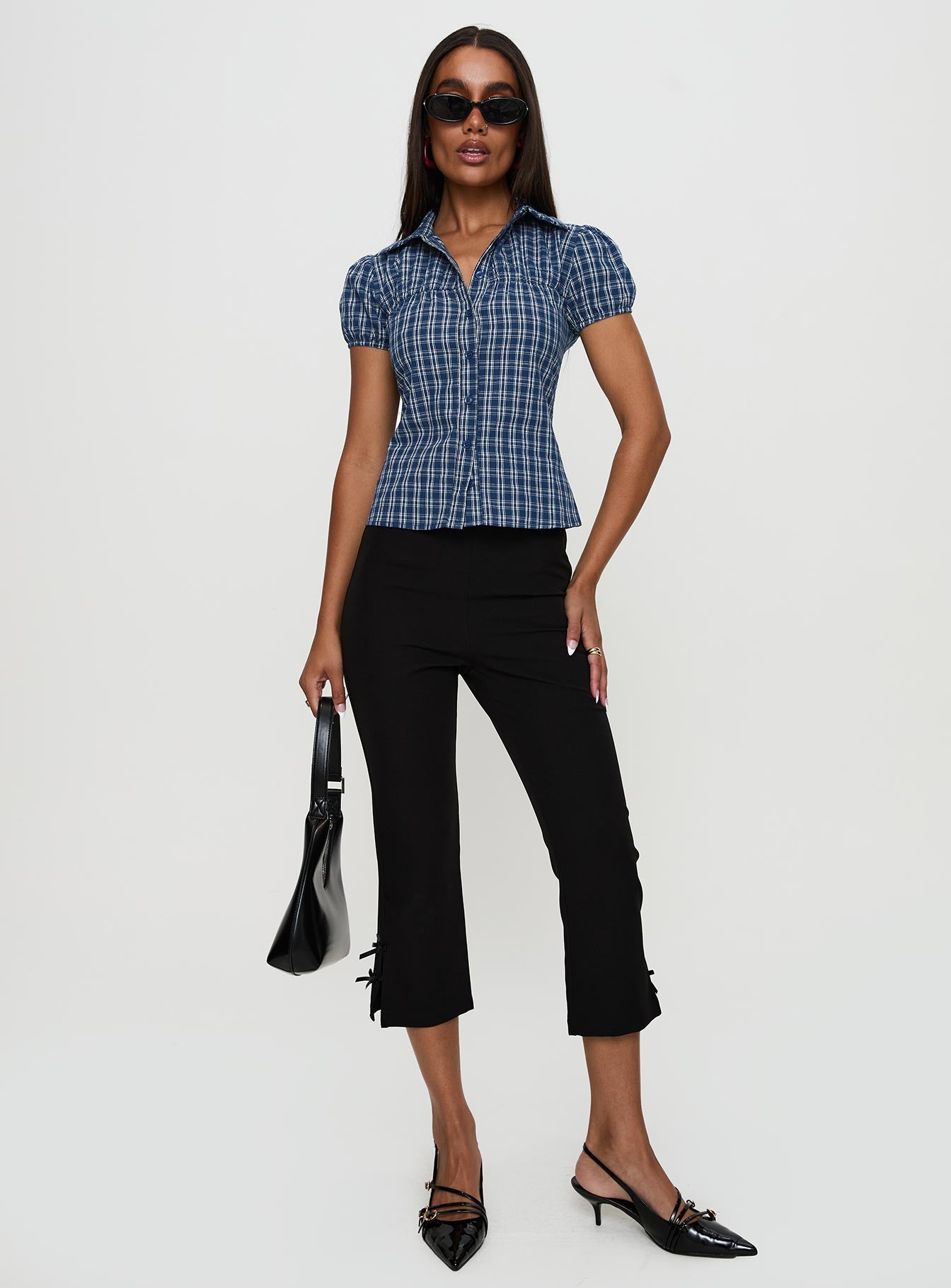 Separate Scenes Button Up Top Blue Check Outlet Fashionable