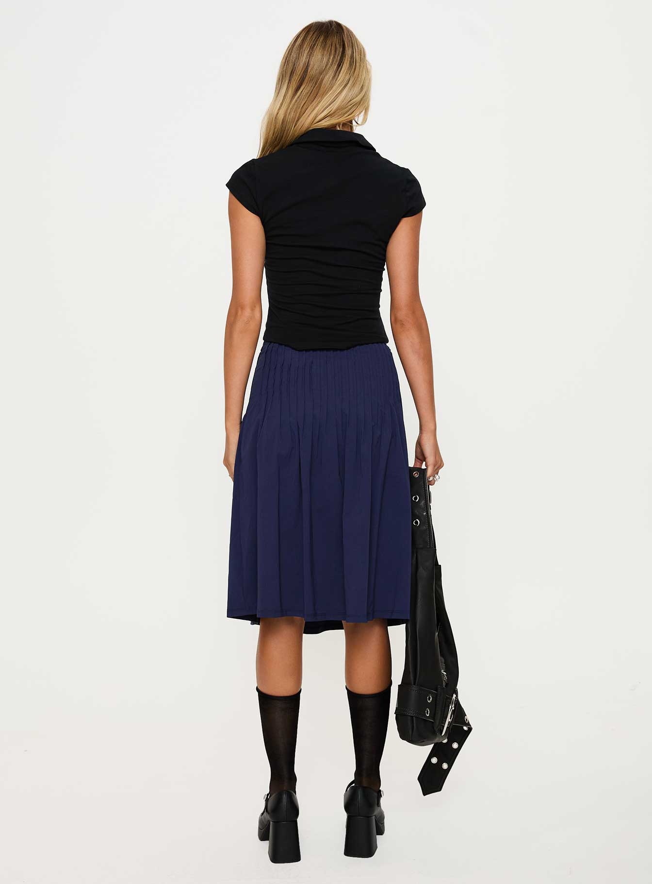 Elaila Pleat Midi Skirt Navy Clearance Amazing Pice