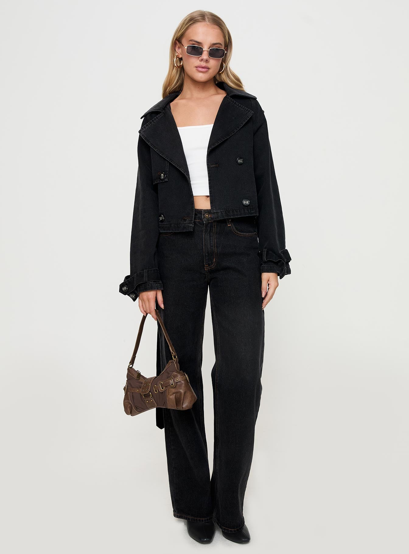 Too Soon Cropped Trench Washed Black Outlet Cheap Online