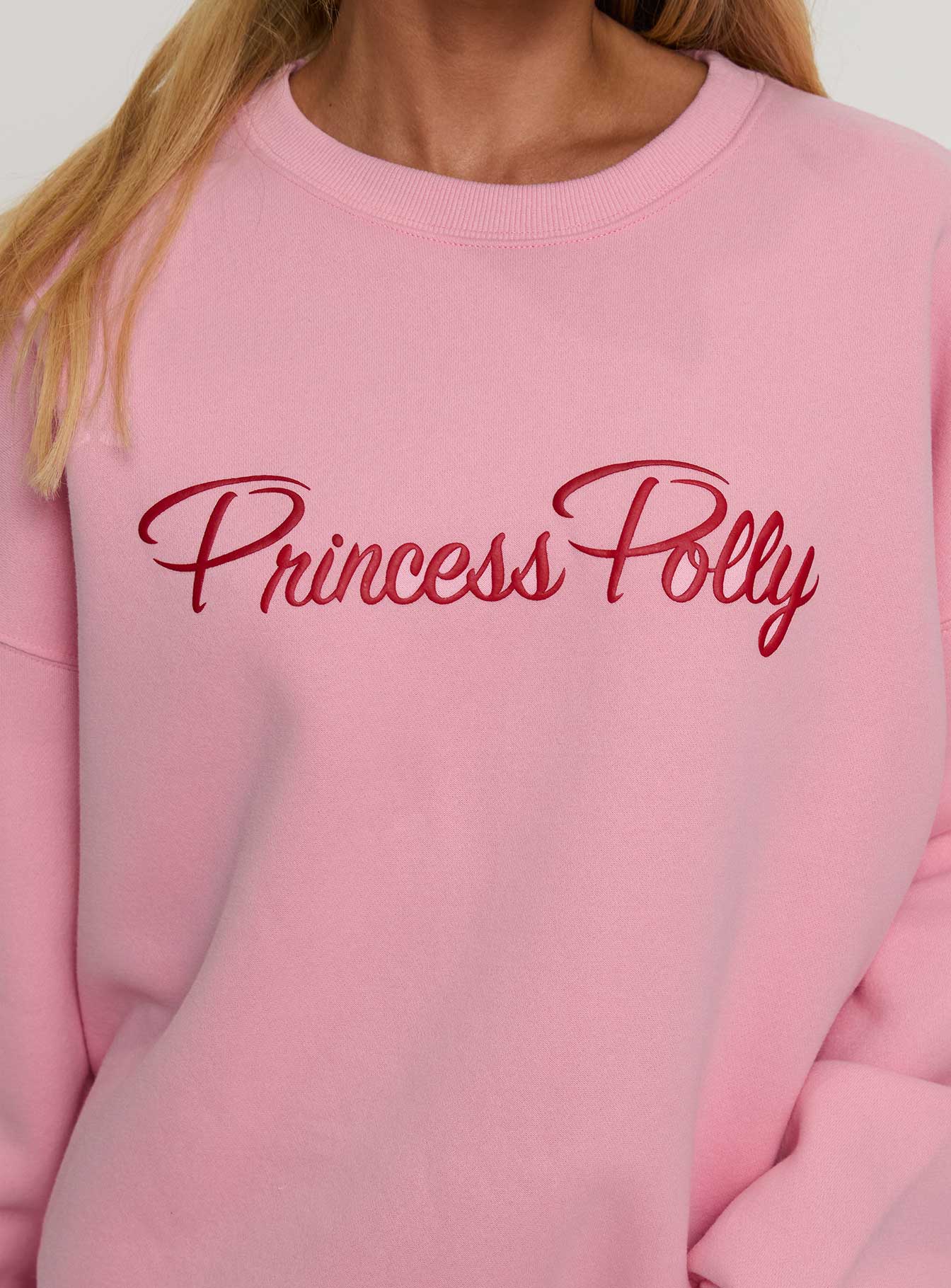 Princess Polly Classic Crew Neck Sweatshirt Bubble Text Pink In China Online