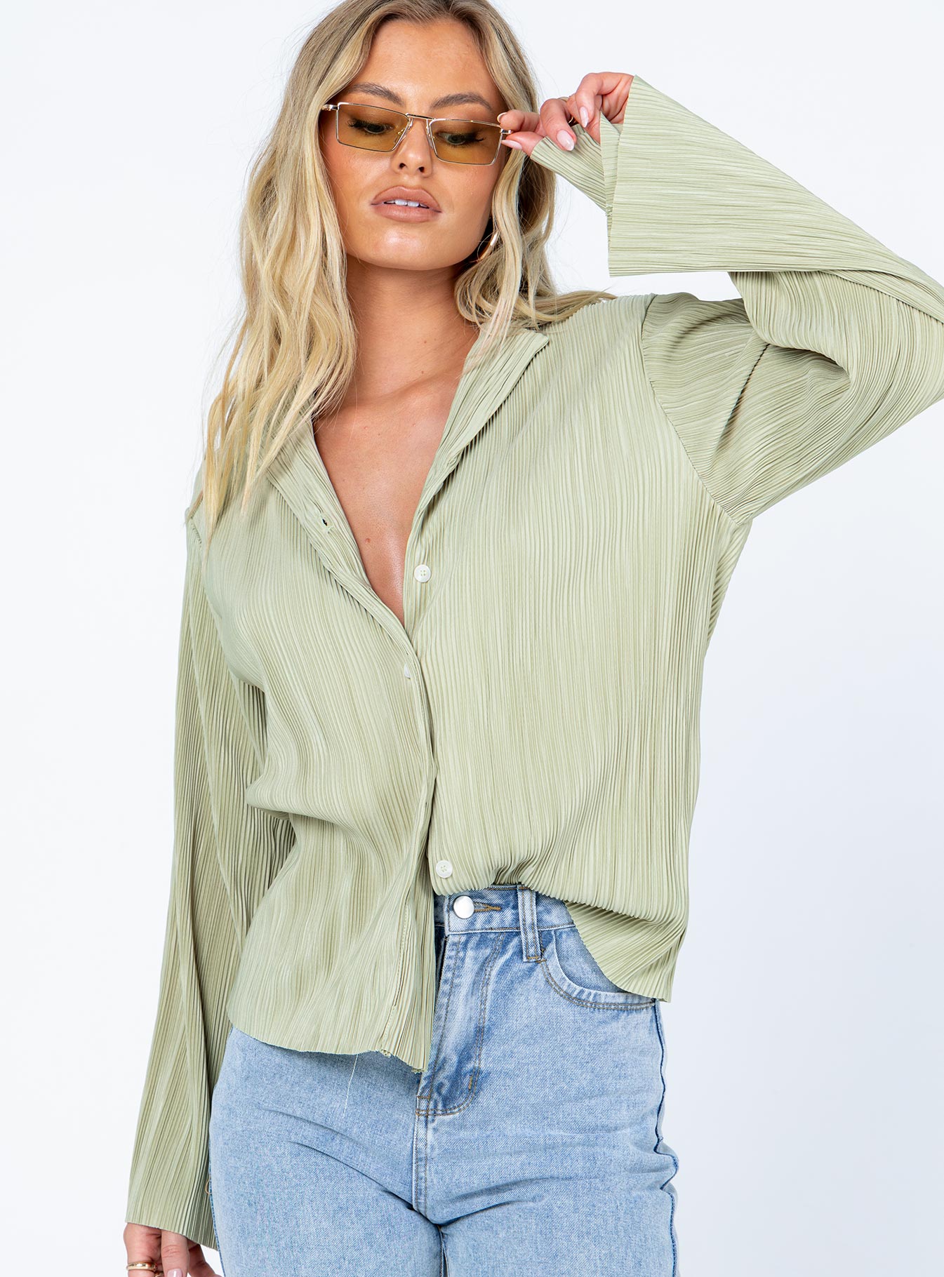 Louie Pleated Shirt Sage Ebay Cheap Pice