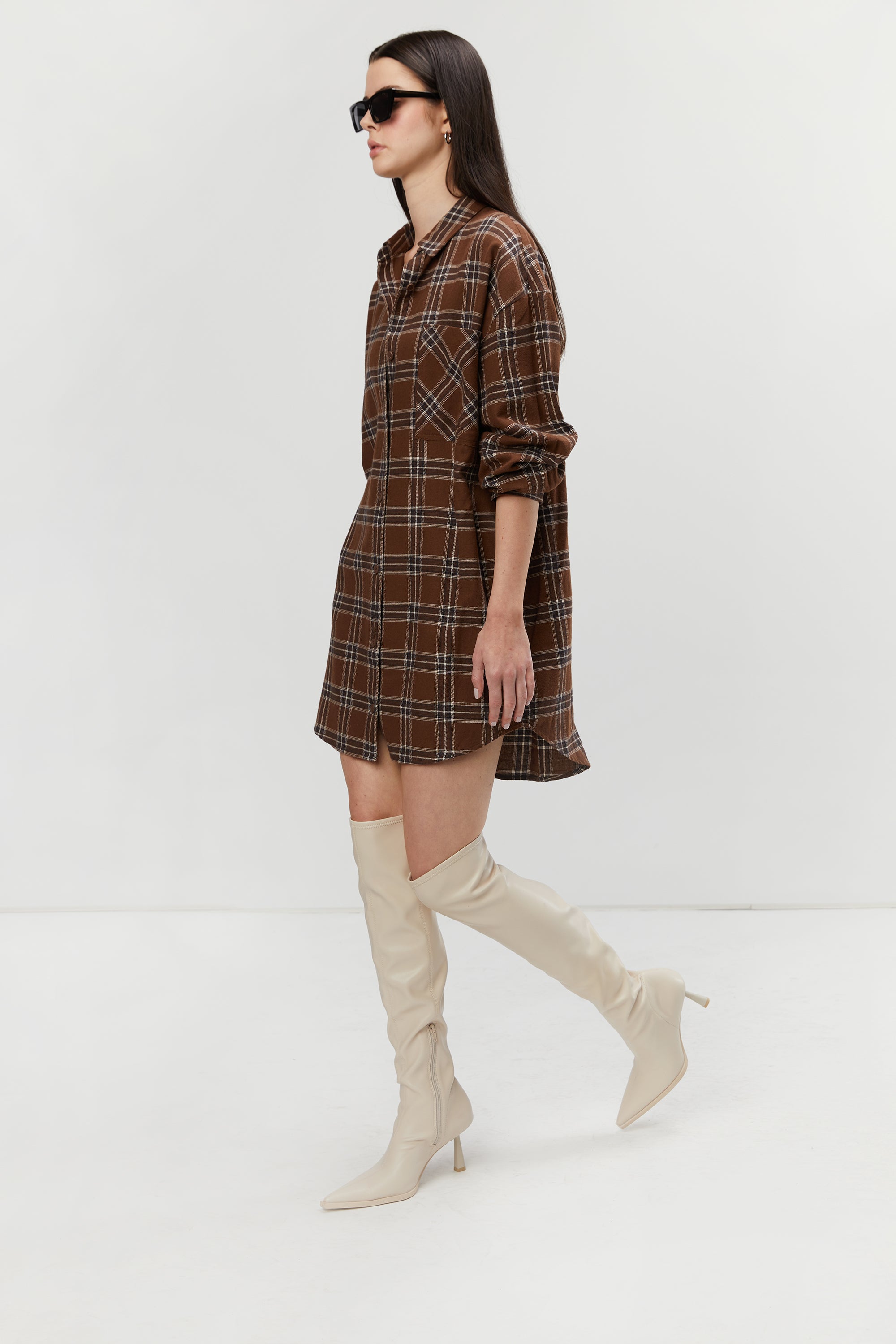 PLAID SHIRT DRESS Discount Popular