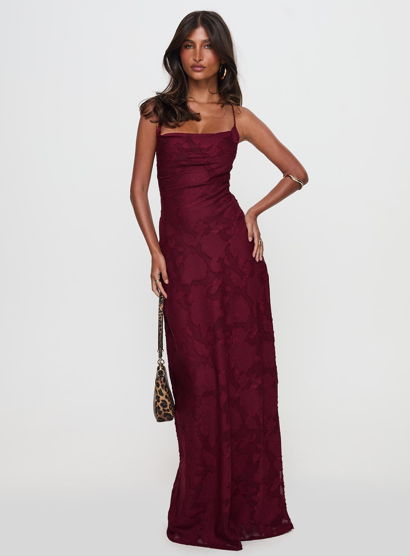 Celena Maxi Dress Burgundy Burnout Cheap Free Shipping