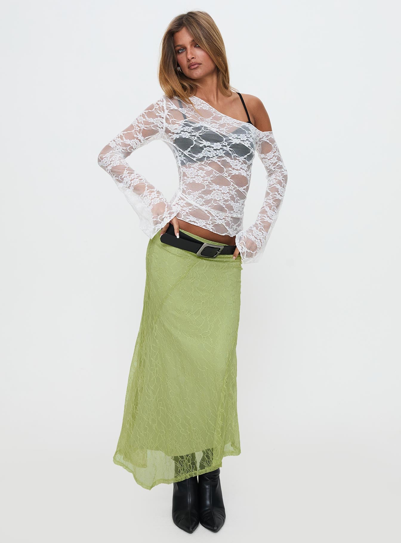 Dreamcatcher Lace Maxi Skirt Green High Quality For Sale