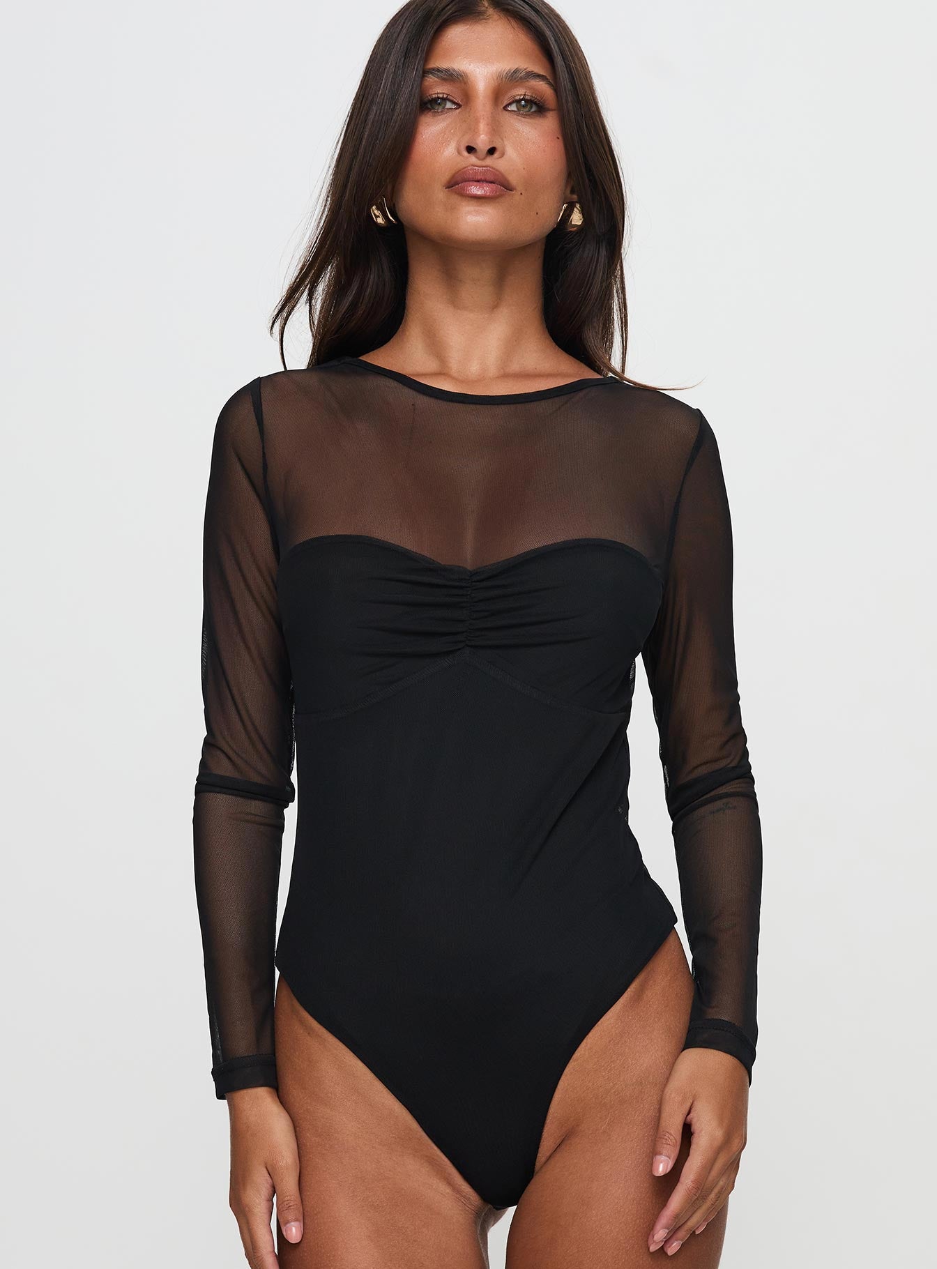 Delanee Mesh Detail Long Sleeve Bodysuit Black Outlet Geniue Stockist