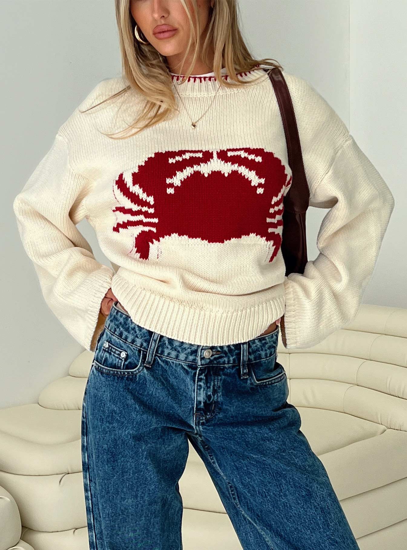 Coastlines Knit Sweater Cream / Red Good Selling Cheap Pice