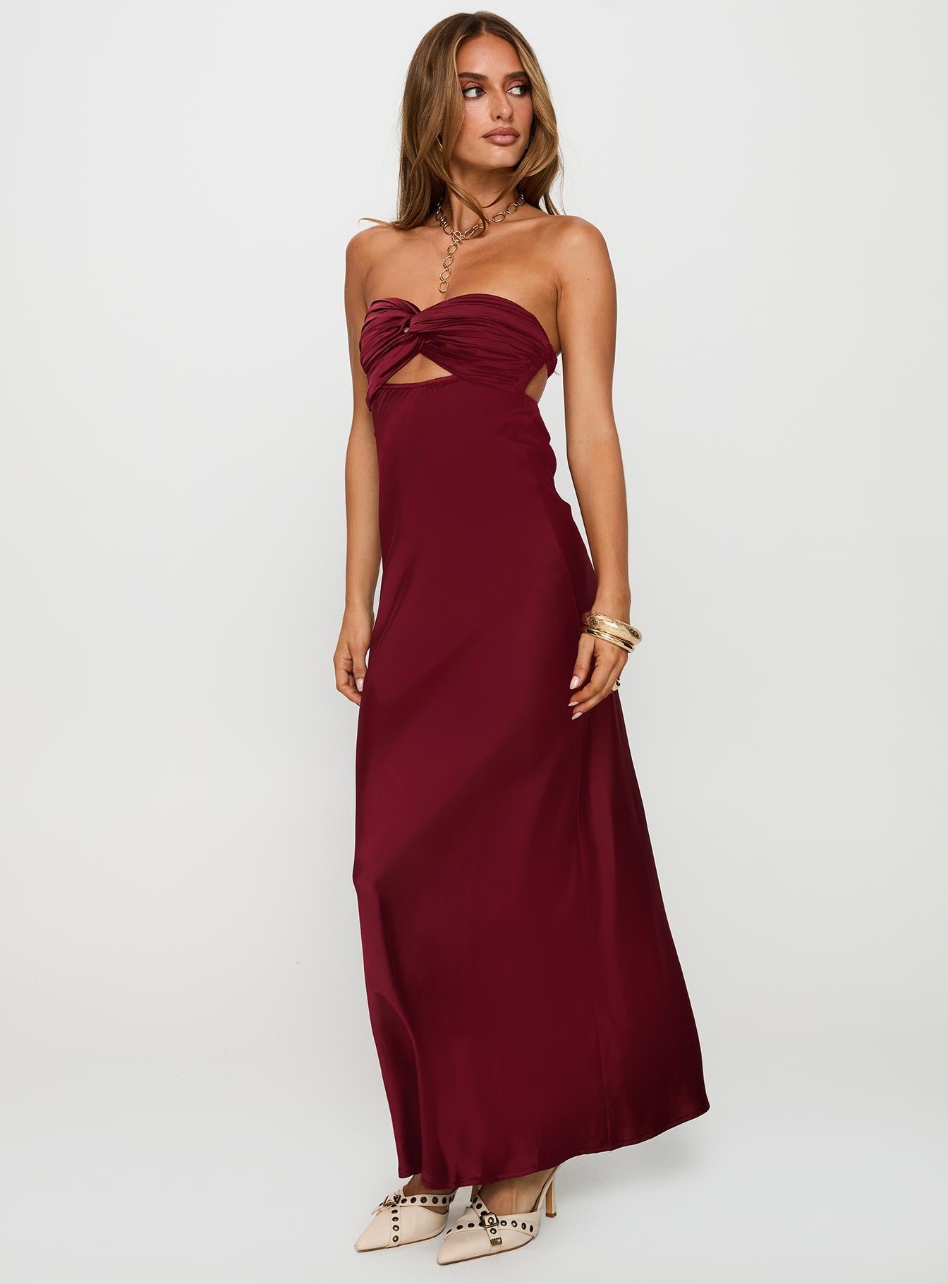 Faviola Strapless Maxi Dress Burgundy Shipping Discount Authentic