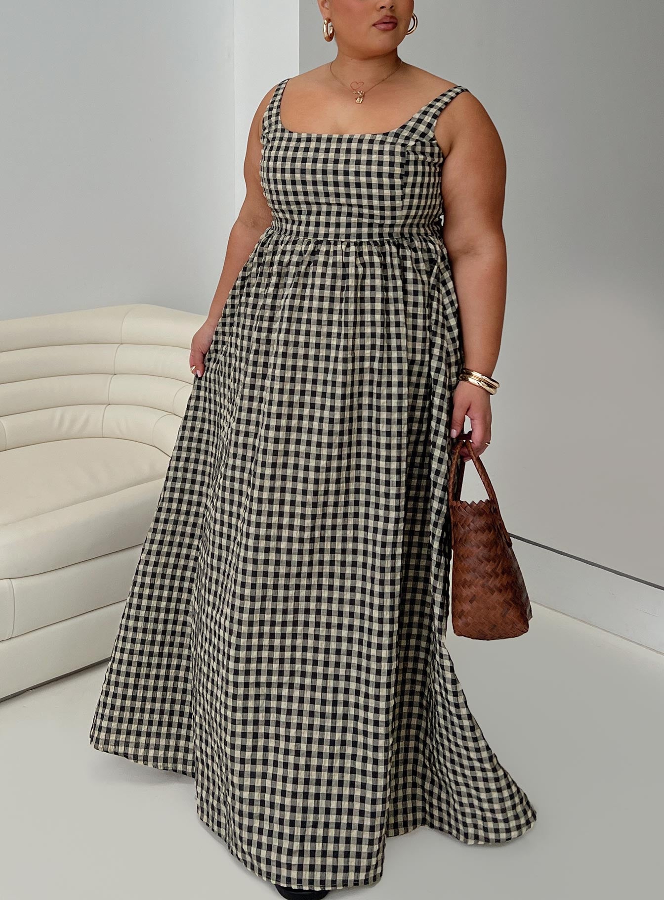 Cartmel Check Maxi Dress Black / Cream Curve Best Pices