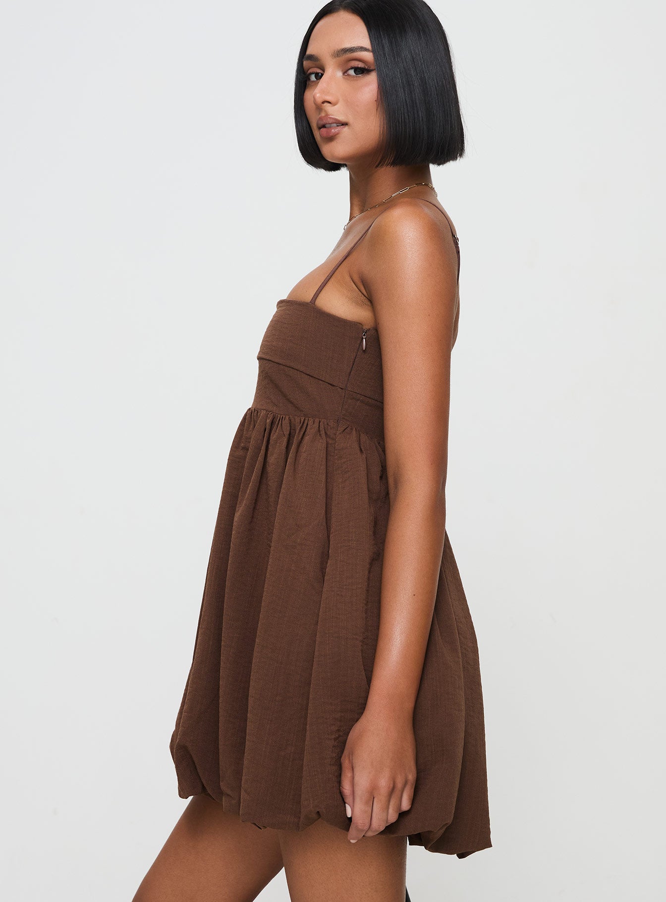 Layken Bubble Hem Mini Dress Chocolate Discount In China