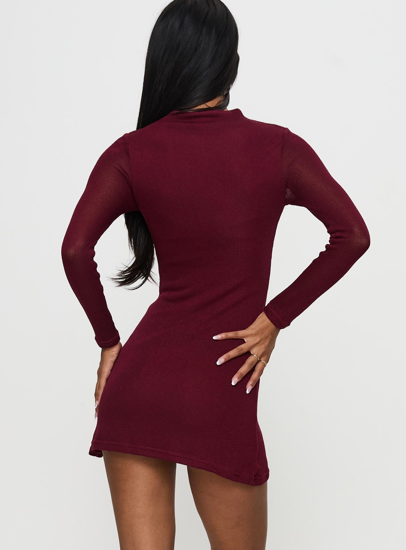 Primavera Long Sleeve Mini Dress Wine Great Deals Cheap Pice