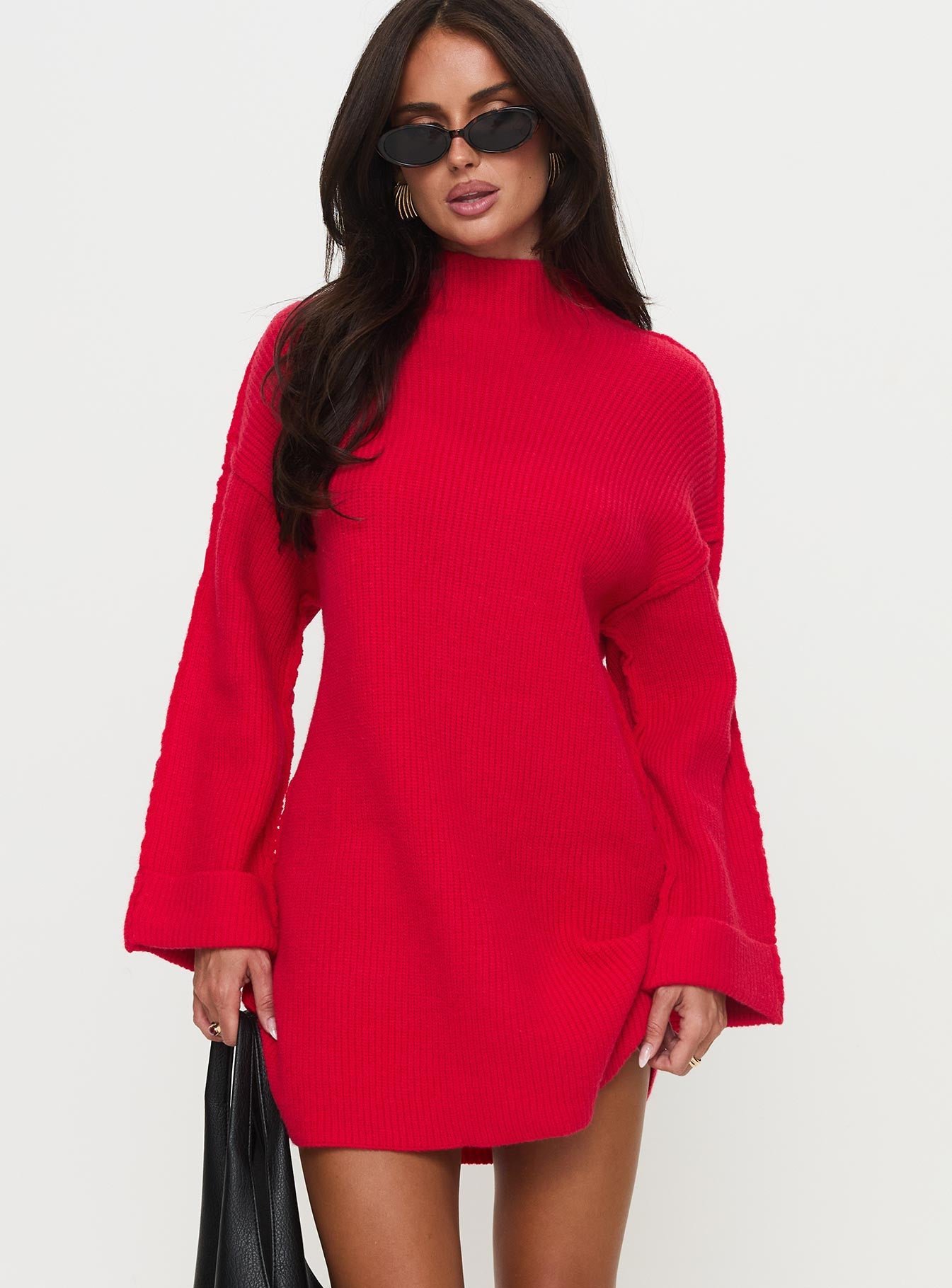 Weslie Long Sleeve Knit Mini Dress Red Shipping Outlet Store Online