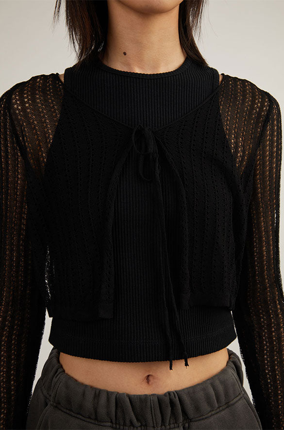 FRONT TIE SHEER CARDIGAN Sale 100% Guaranteed