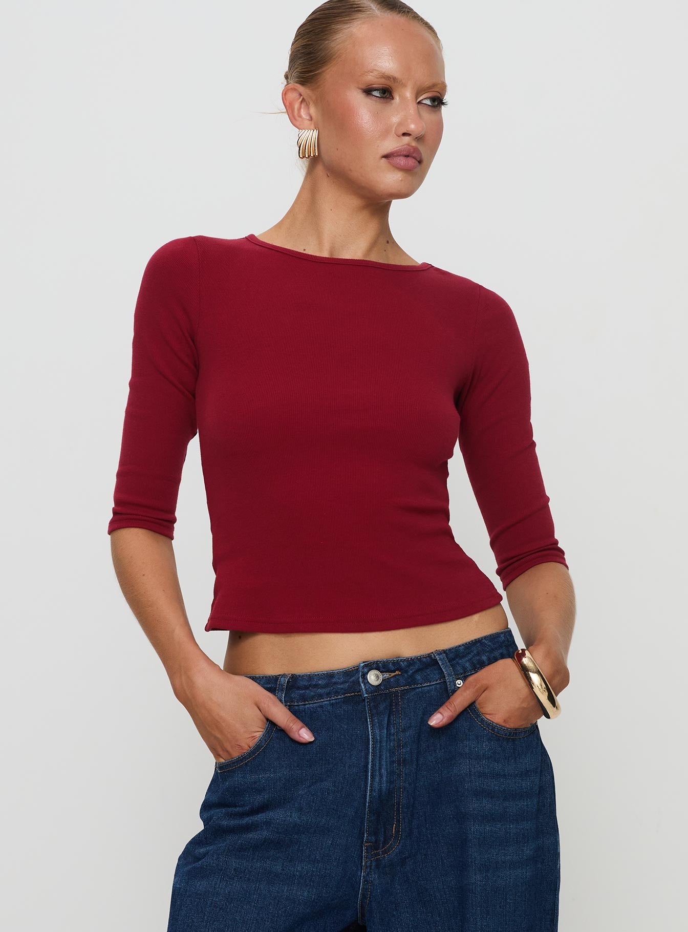 Elaia 3/4 Sleeve Top Red Clearance Reliable