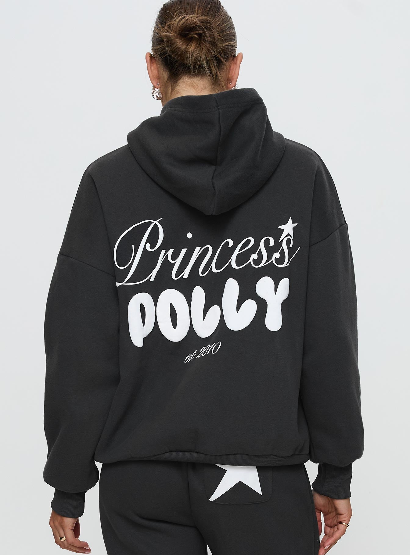 Princess Polly Hooded Sweatshirt Bubble Script Grey Free Shipping Fashion Style