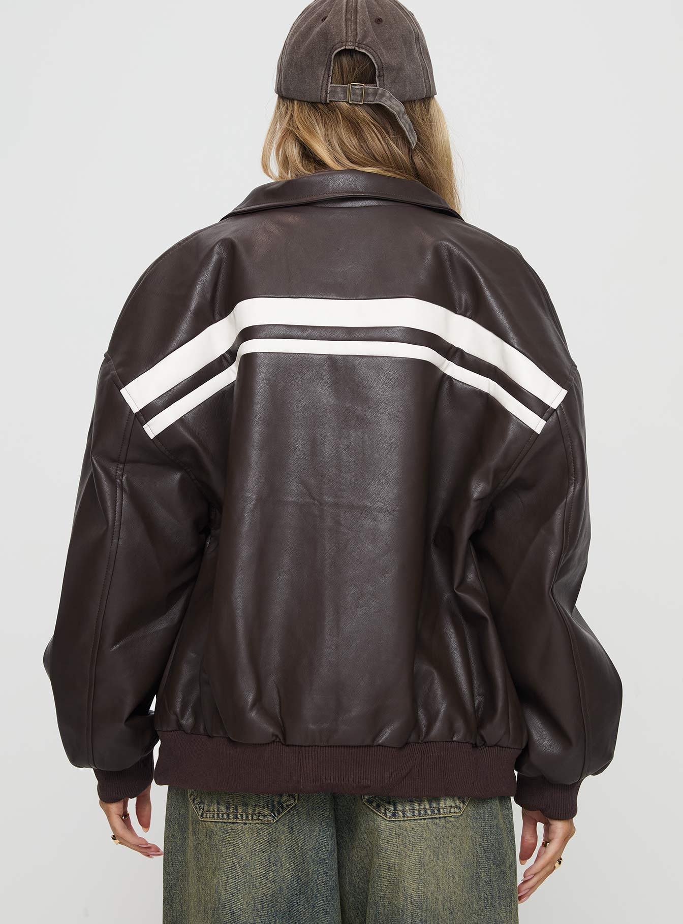 Goldsmith Faux Leather Bomber Jacket Chocolate / White Pay With Visa Cheap Pice