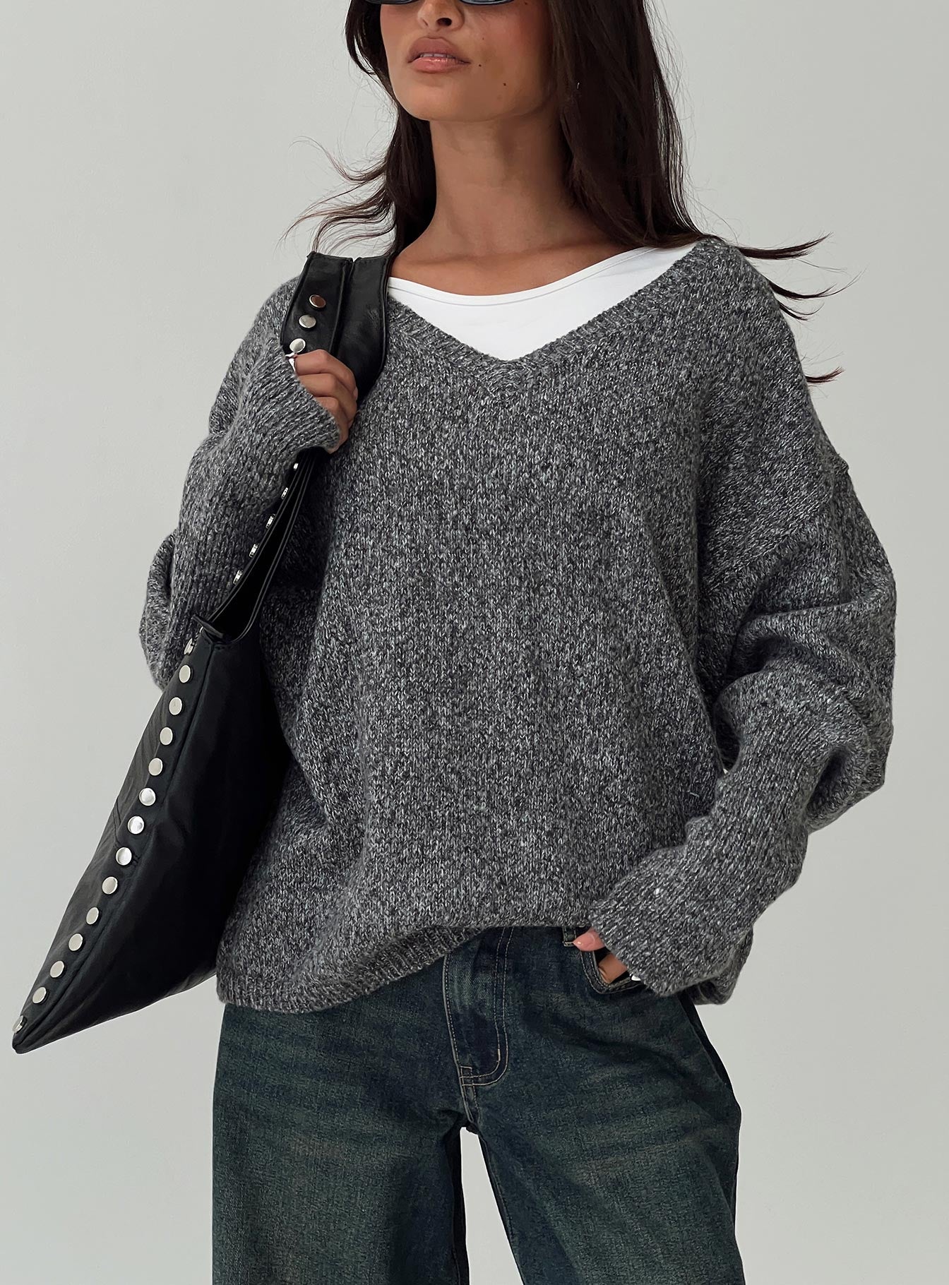 Beyond My Gaze V Neck Knit Sweater Grey Buy Cheap Big Sale