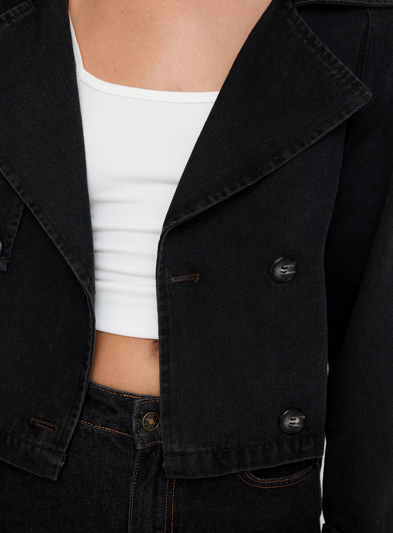 Too Soon Cropped Trench Washed Black Outlet Cheap Online