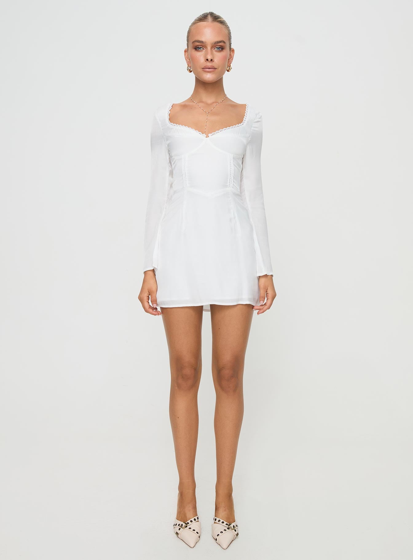 Lyna Long Sleeve Mini Dress White Outlet Store Cheap Online