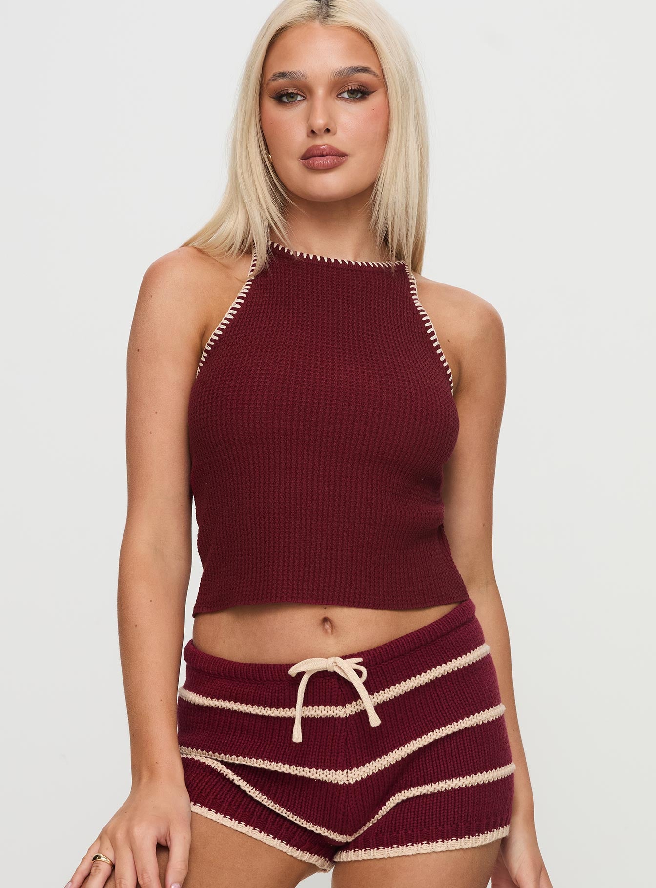 Arianell Halter Knit Top Maroon Cheap Sale Countdown Package