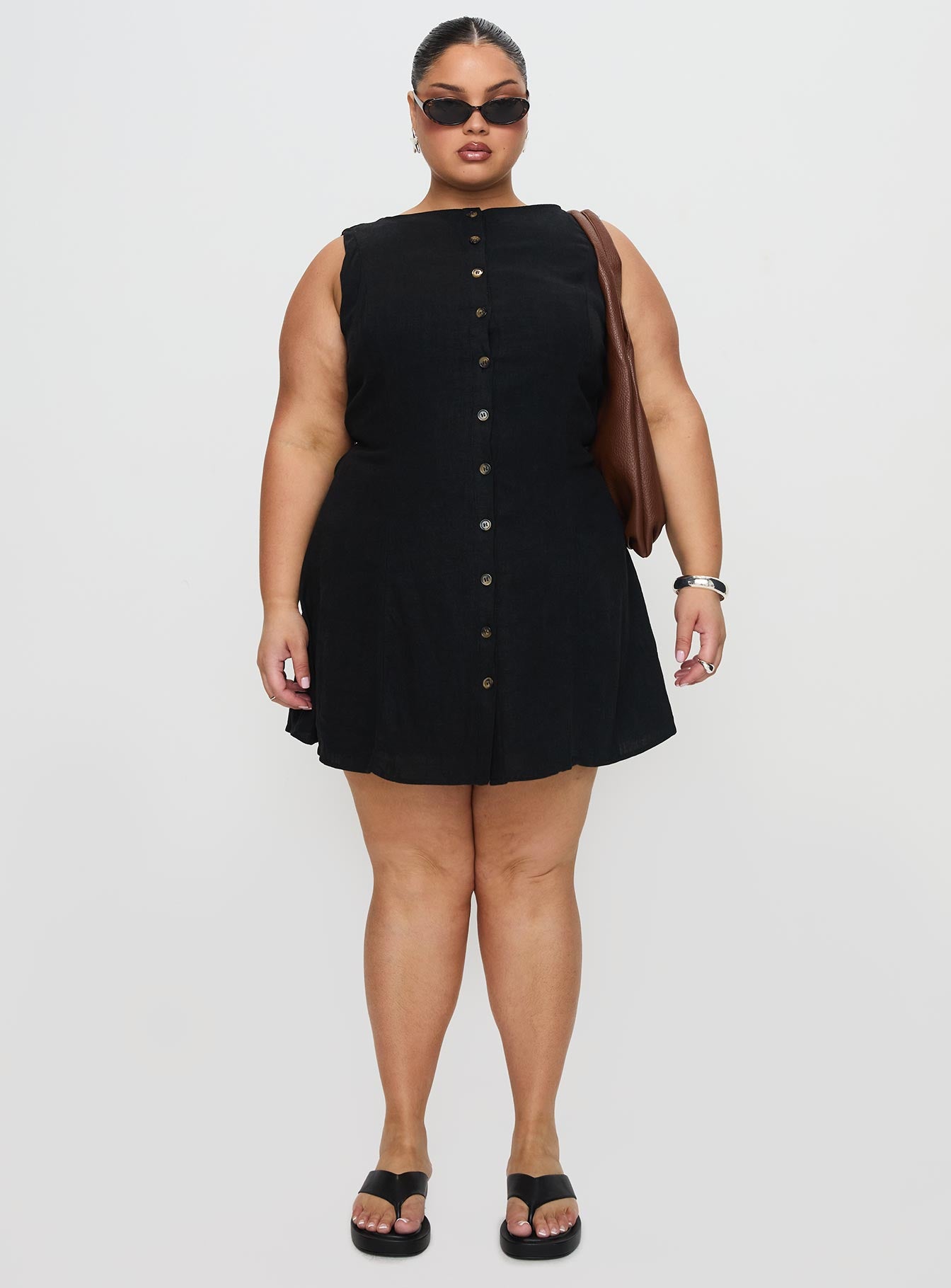 Dollie Linen Mini Dress Black Curve Professional Online