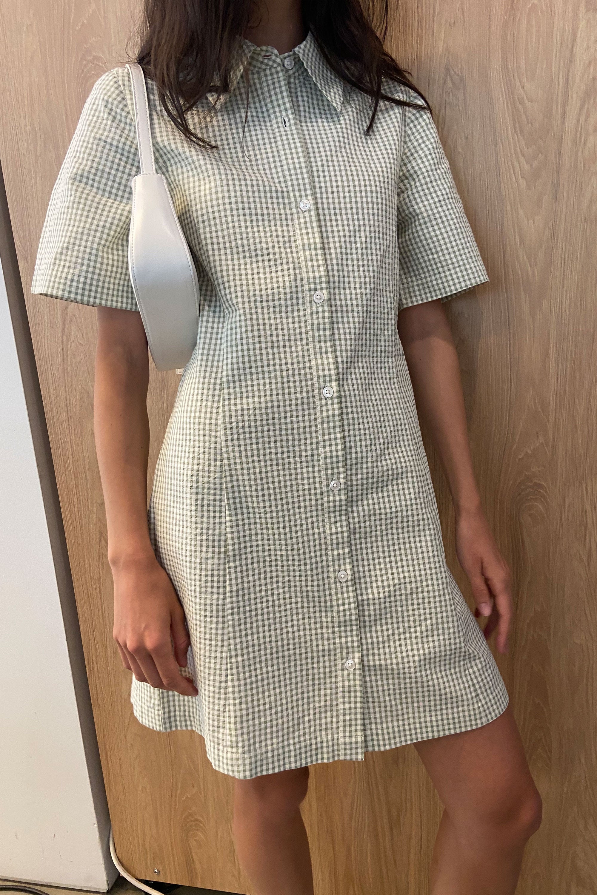 COLLARED MINI GINGHAM DRESS Genuine For Sale