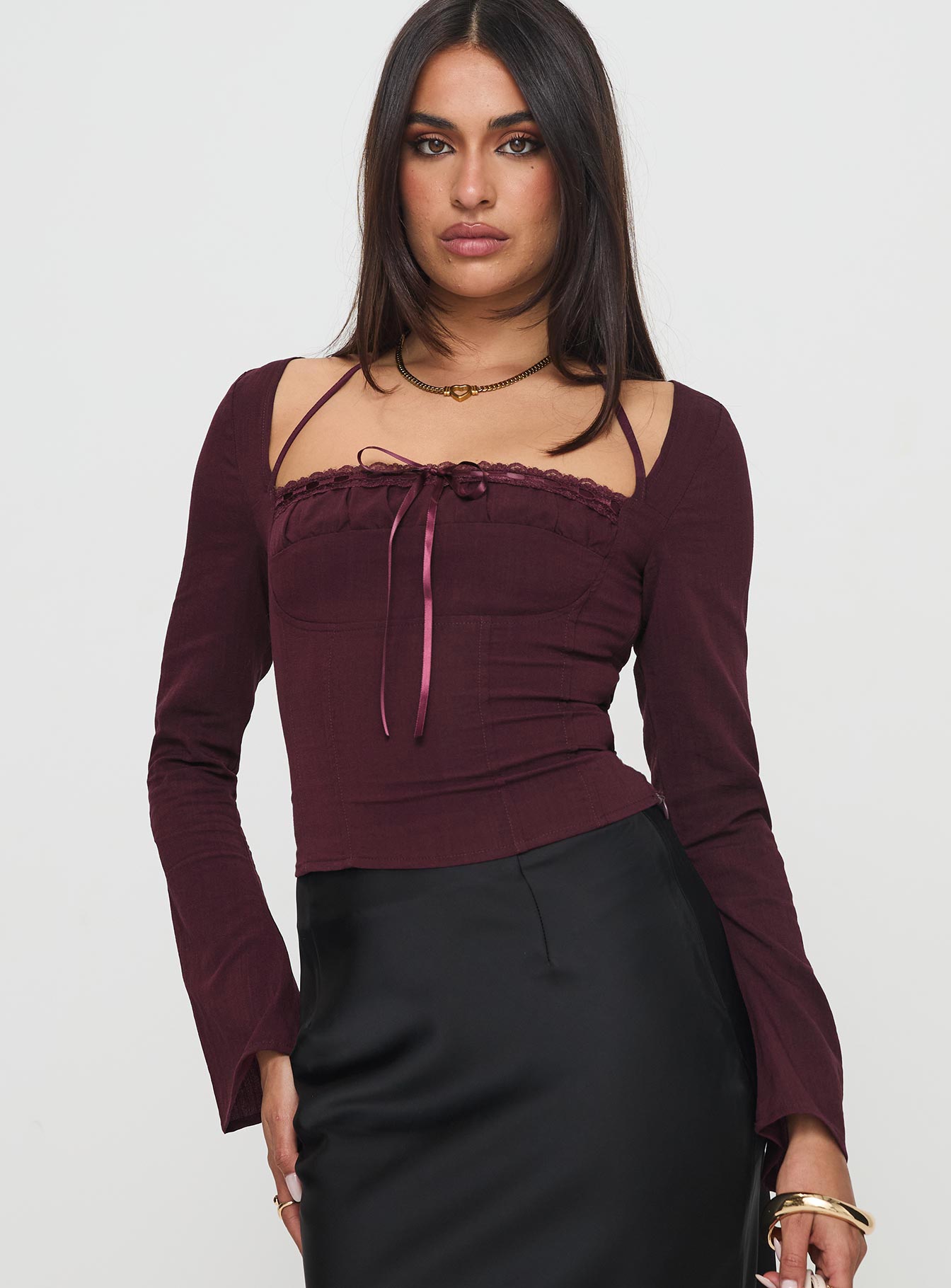 Trynia Long Sleeve Top Burgundy Sale Footlocker