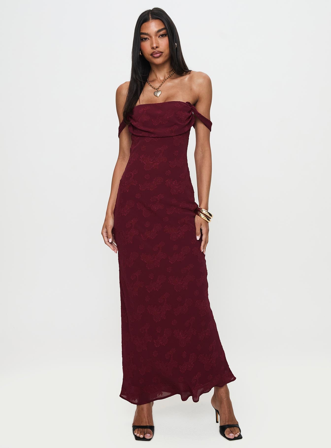 Azura Off The Shoulder Maxi Dress Burgundy Cheap Purchase