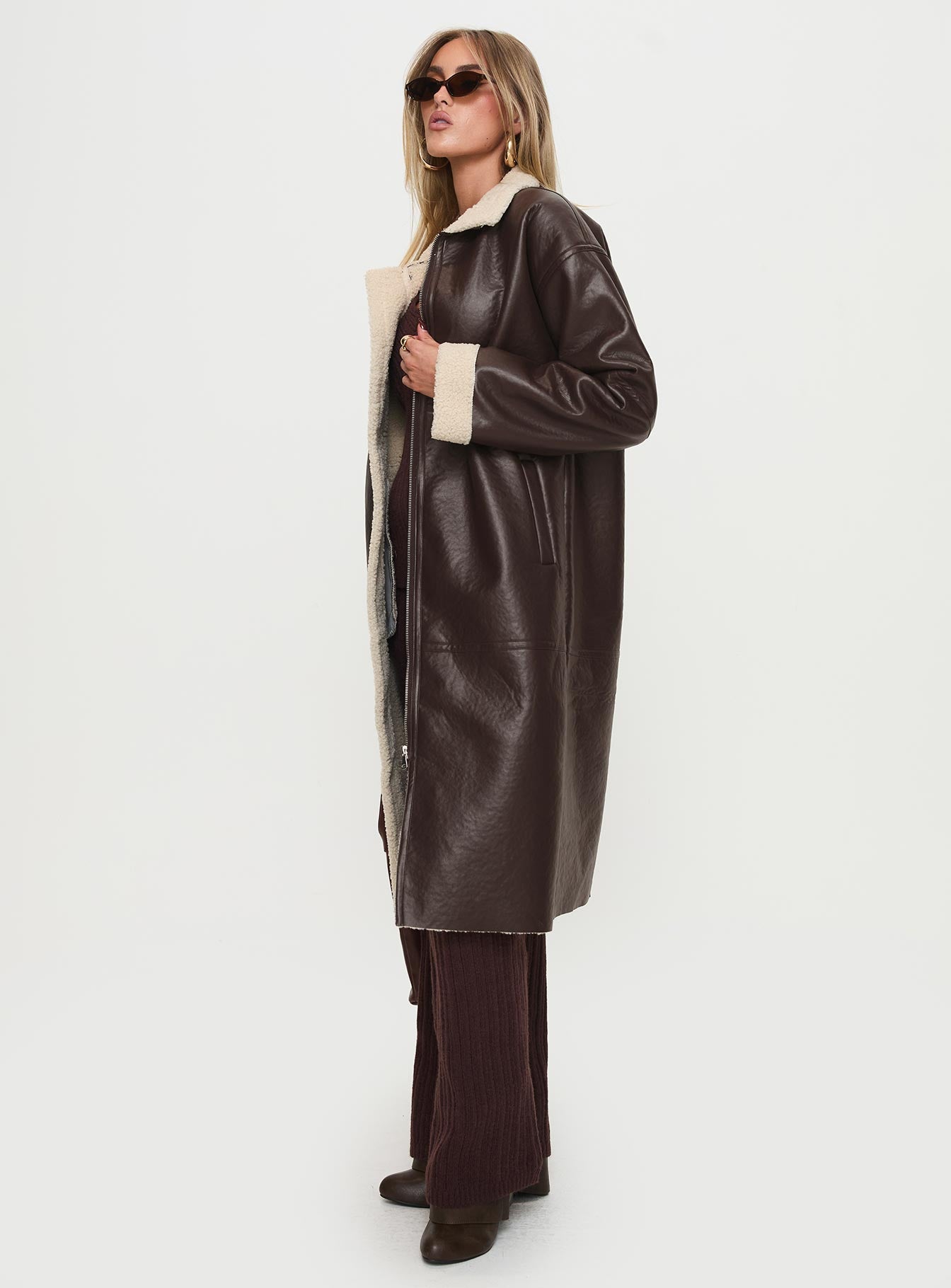 Ammelia Shearling Long-line Jacket Brown Popular Sale Online