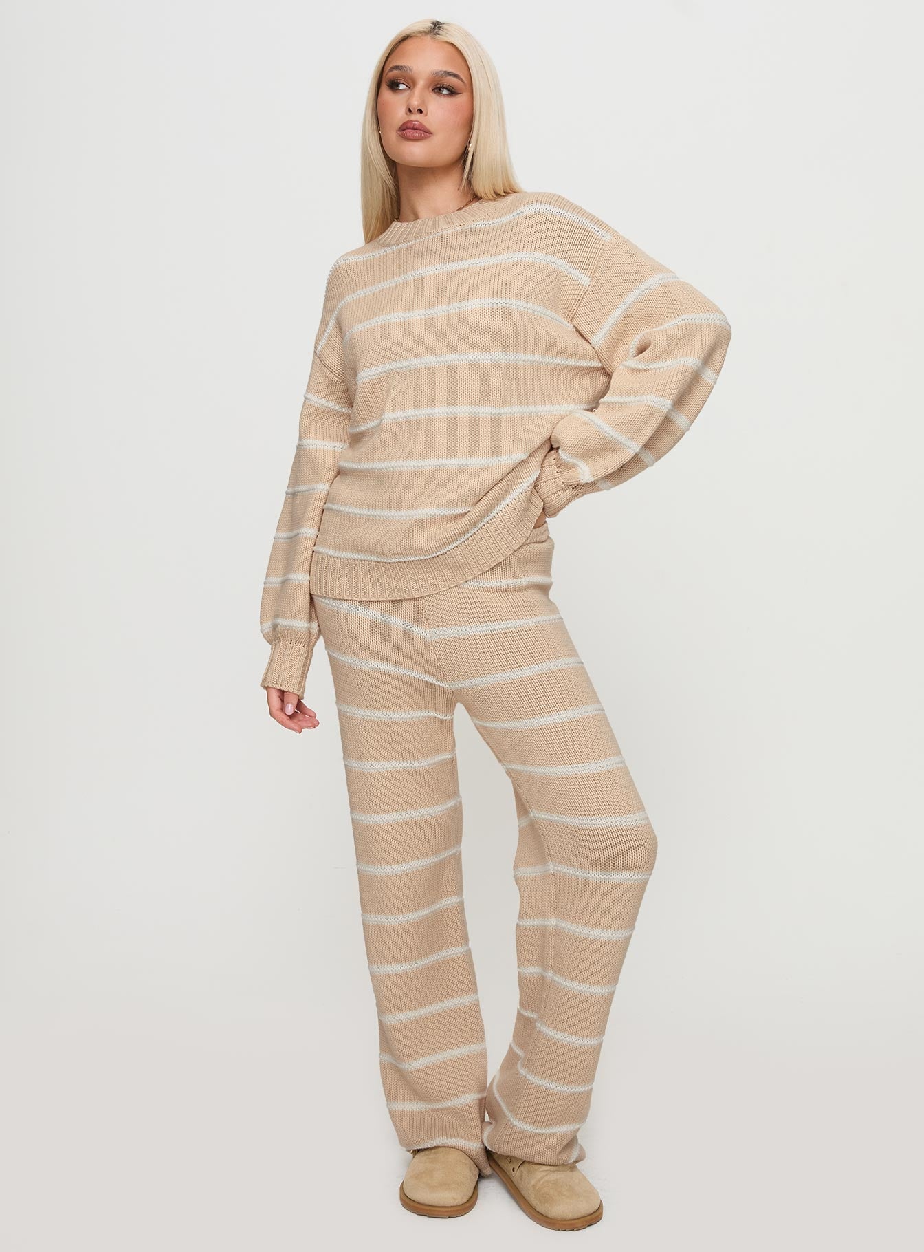 Read Your Mind Knit Sweater Cream Stripe Extremely For Sale