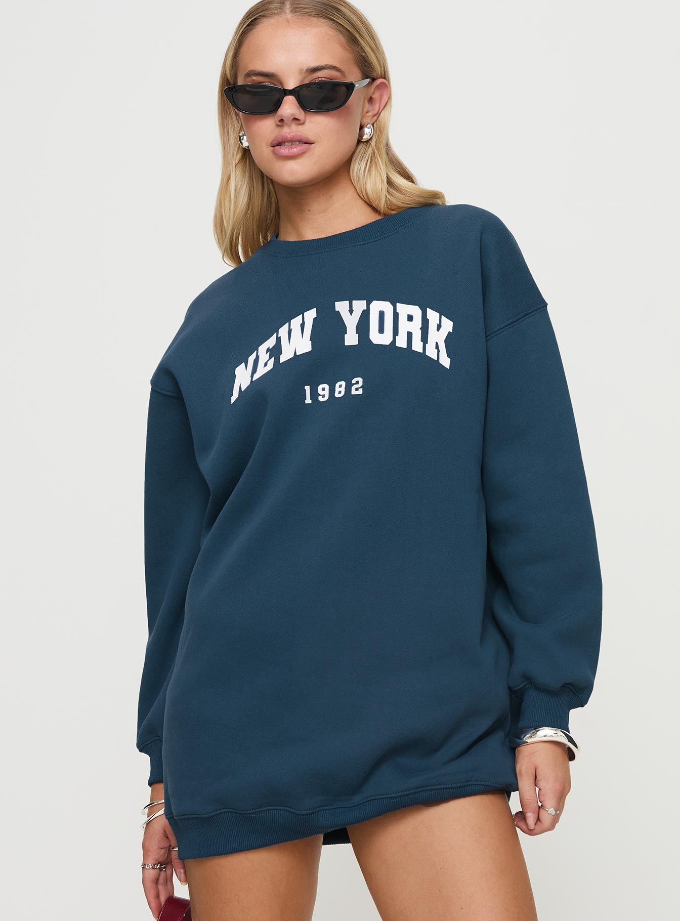 New York Minute Mini Sweatshirt Dress Navy Buy Cheap Free Shipping