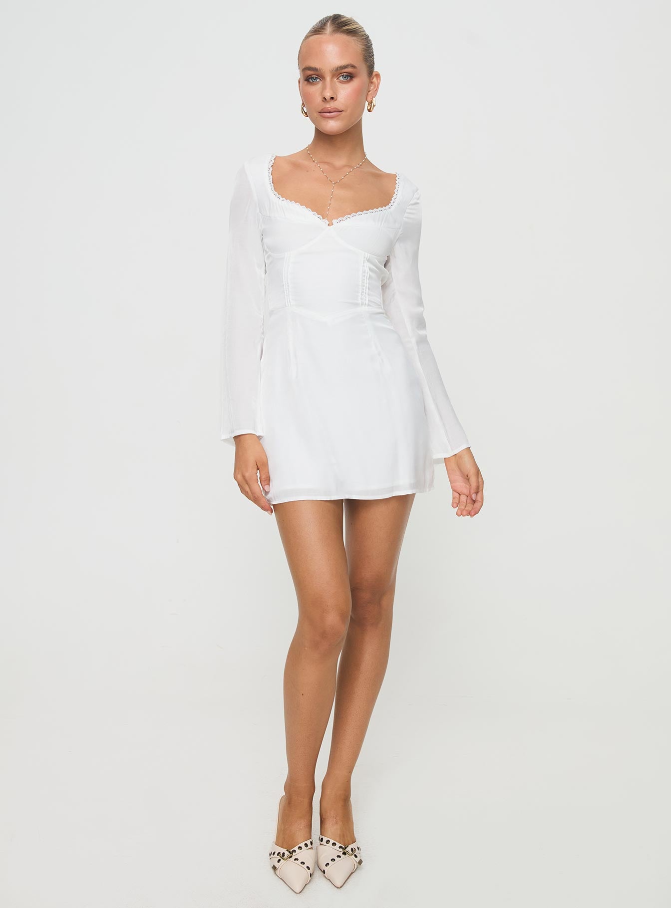 Lyna Long Sleeve Mini Dress White Outlet Store Cheap Online