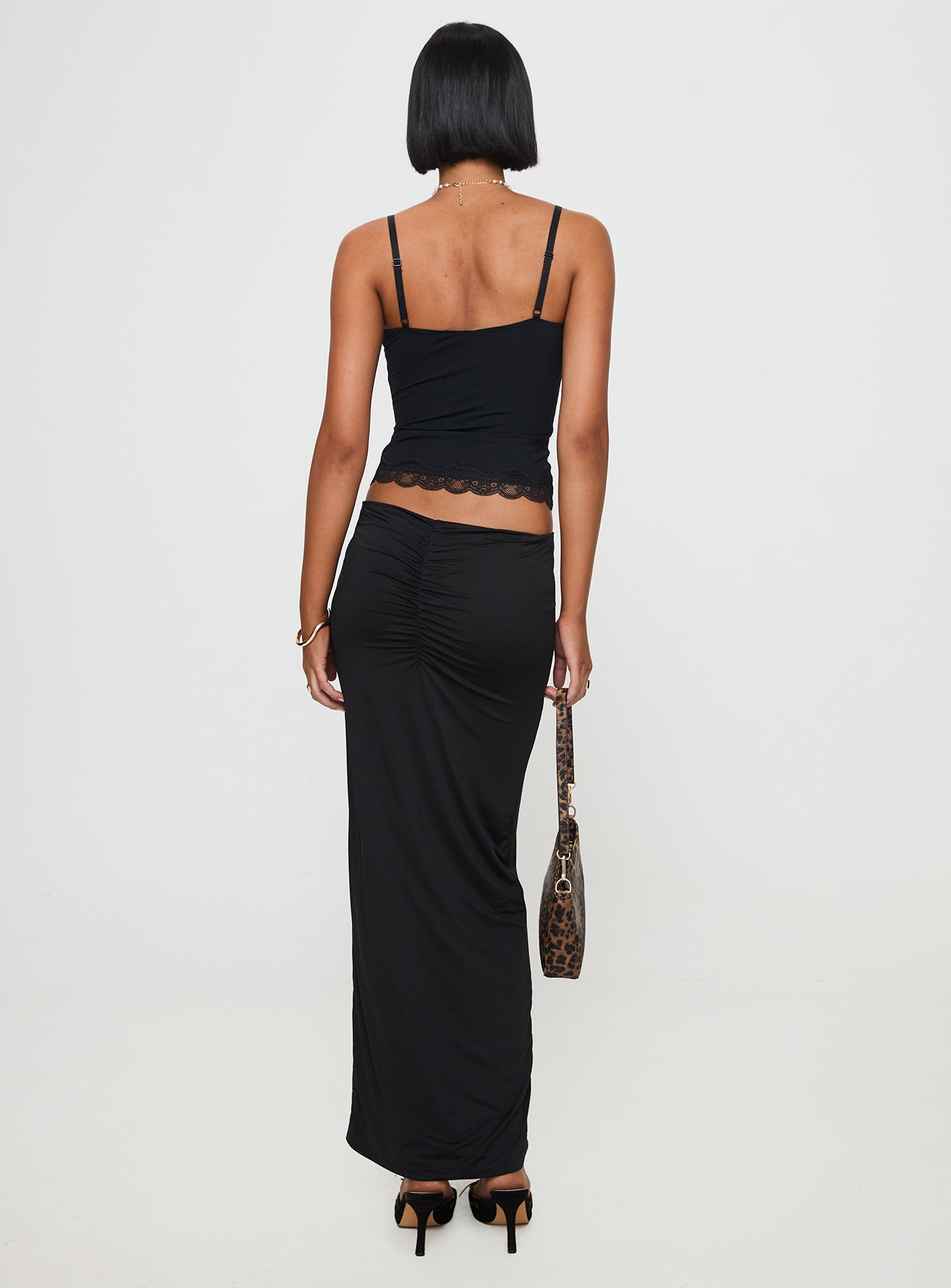 Kalyn Ruched Front Maxi Skirt Black Sale Exclusive