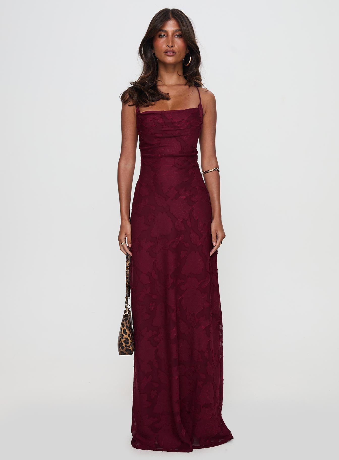 Celena Maxi Dress Burgundy Burnout Cheap Free Shipping