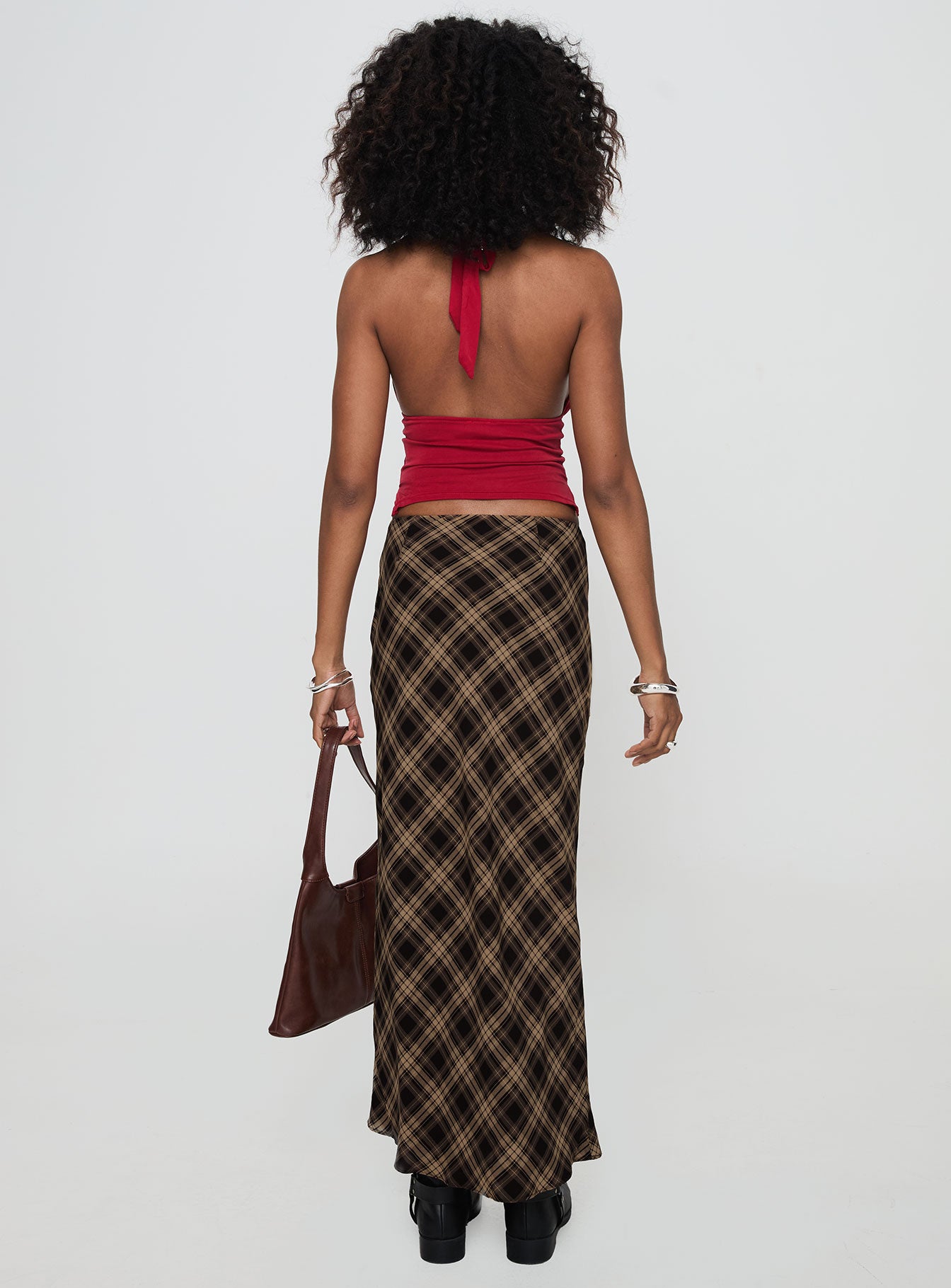 Hayze Maxi Skirt Brown Check Cheap Visit