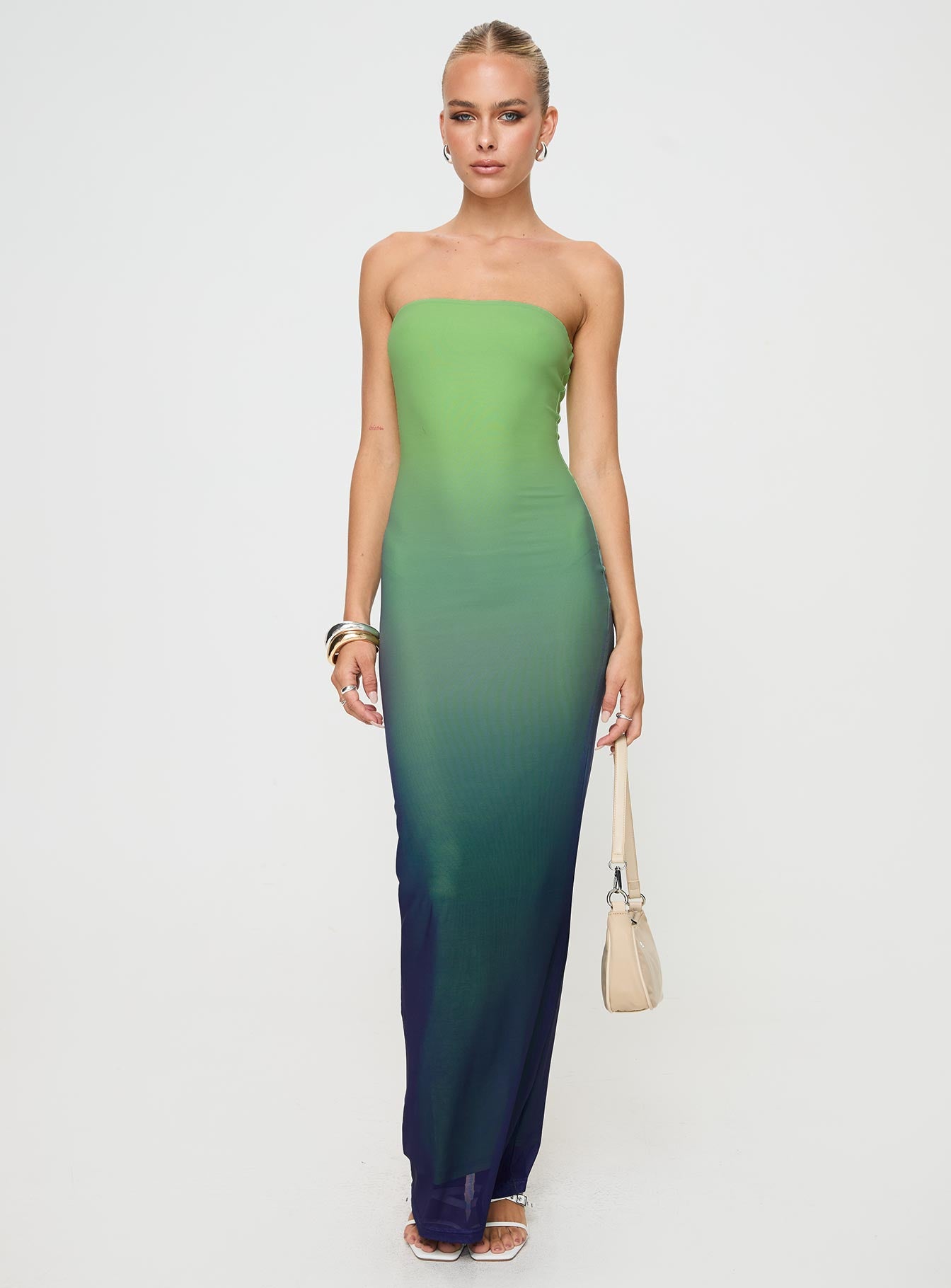 Stolen Love Strapless Maxi Dress Blue / Green Ombre Petite Sale Genuine