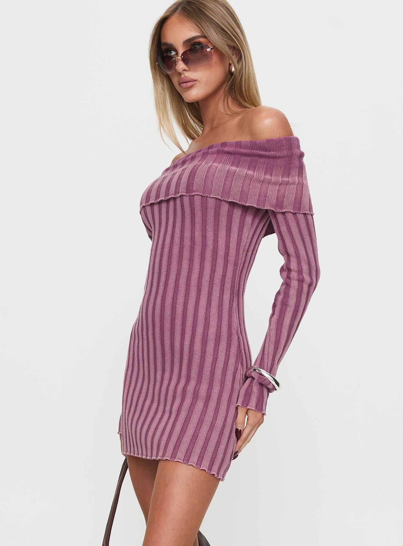 Kalesie Long Sleeve Rib Mini Dress Pink Pices For Sale