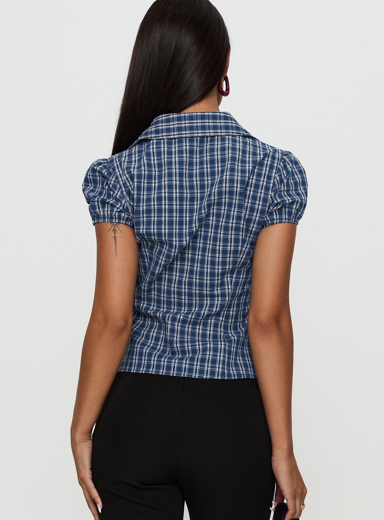 Separate Scenes Button Up Top Blue Check Outlet Fashionable