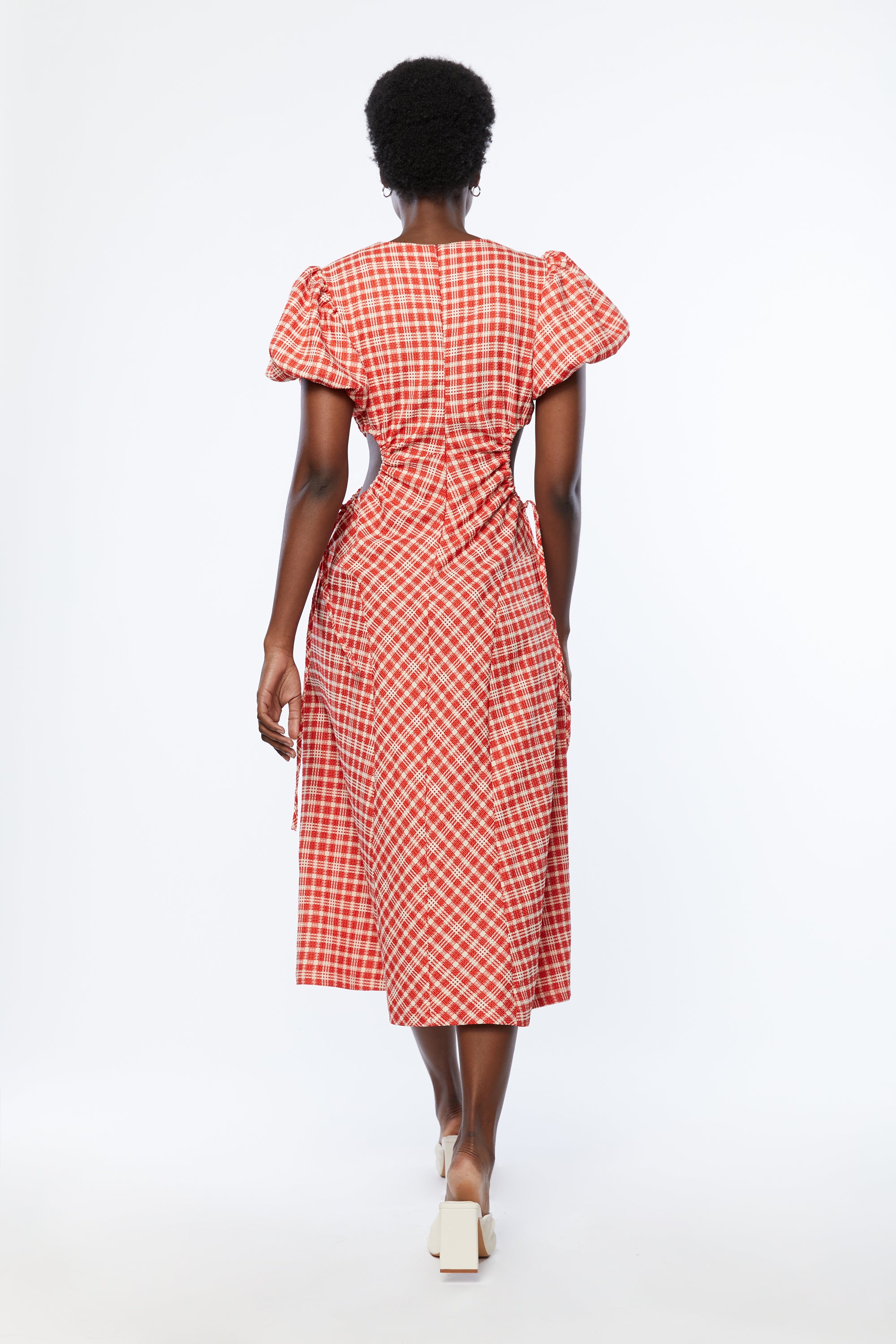 PLAID PUFF SLEEVE DRESS WITH CUTOUTS Sale Geniue Stockist