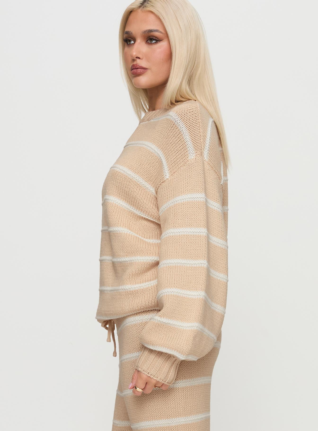 Read Your Mind Knit Sweater Cream Stripe Extremely For Sale