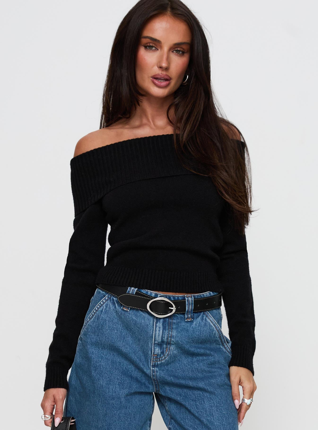 One For Me Off The Shoulder Long Sleeve Sweater Black For Sale Wholesale Pice