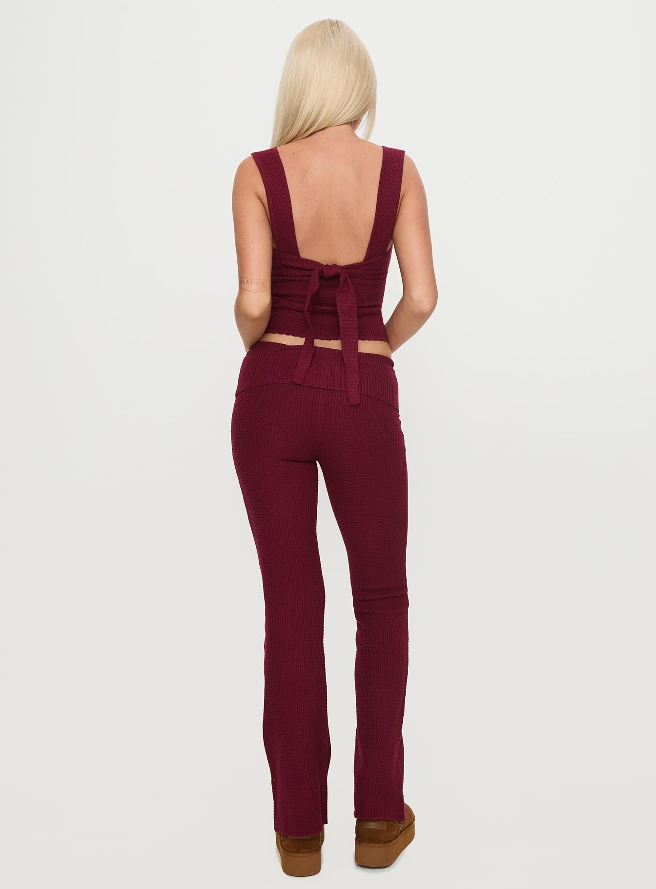 Closed Eyes Flared Pants Maroon Visit New Online