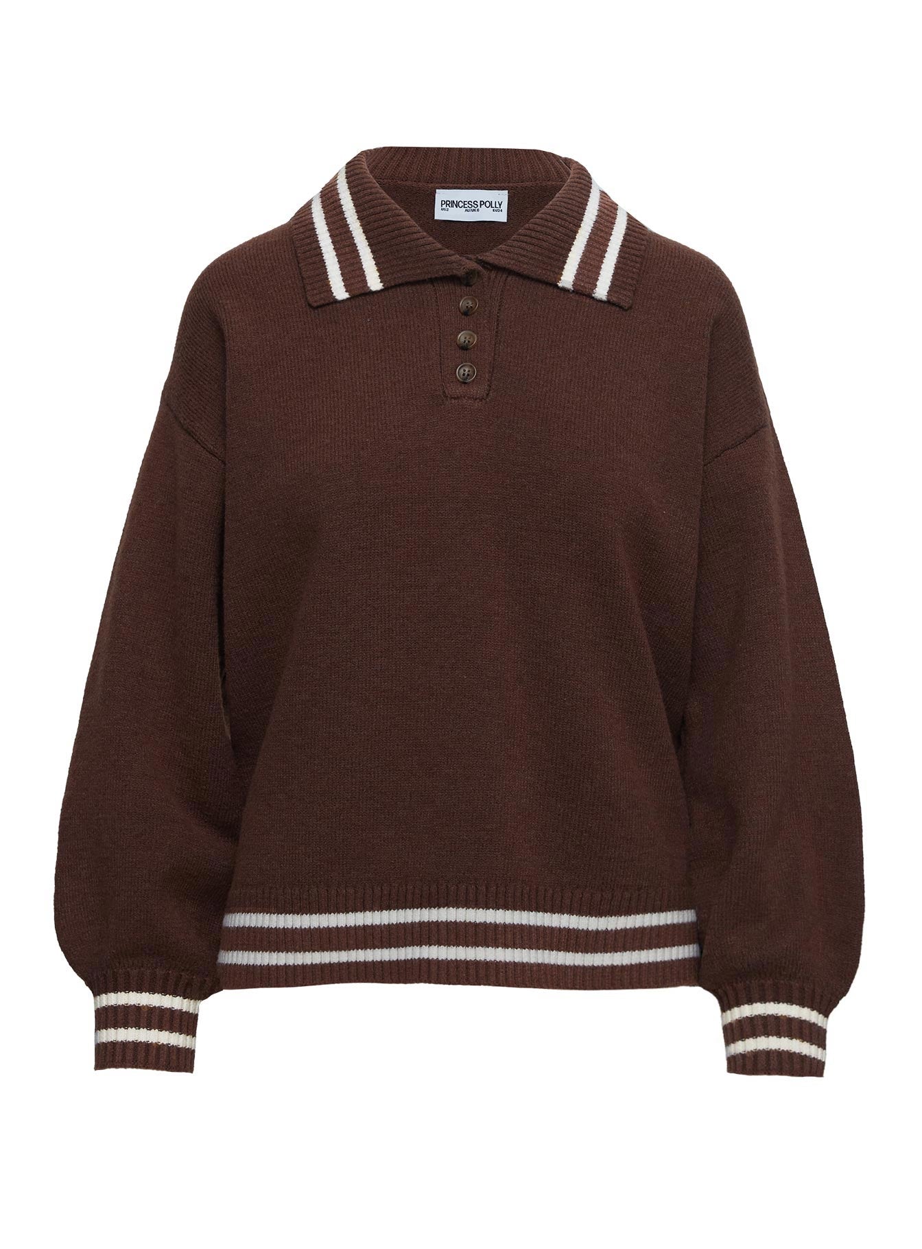 Square One Collared Jumper Brown / Cream Clearance Footaction