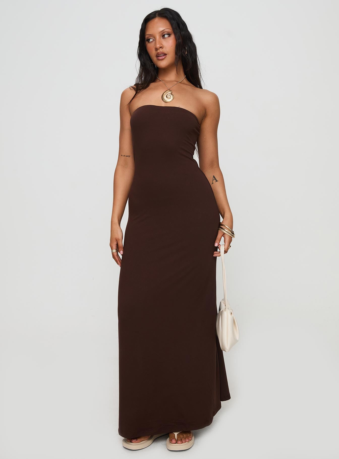 Bellaire Strapless Maxi Dress Brown Sale Supply