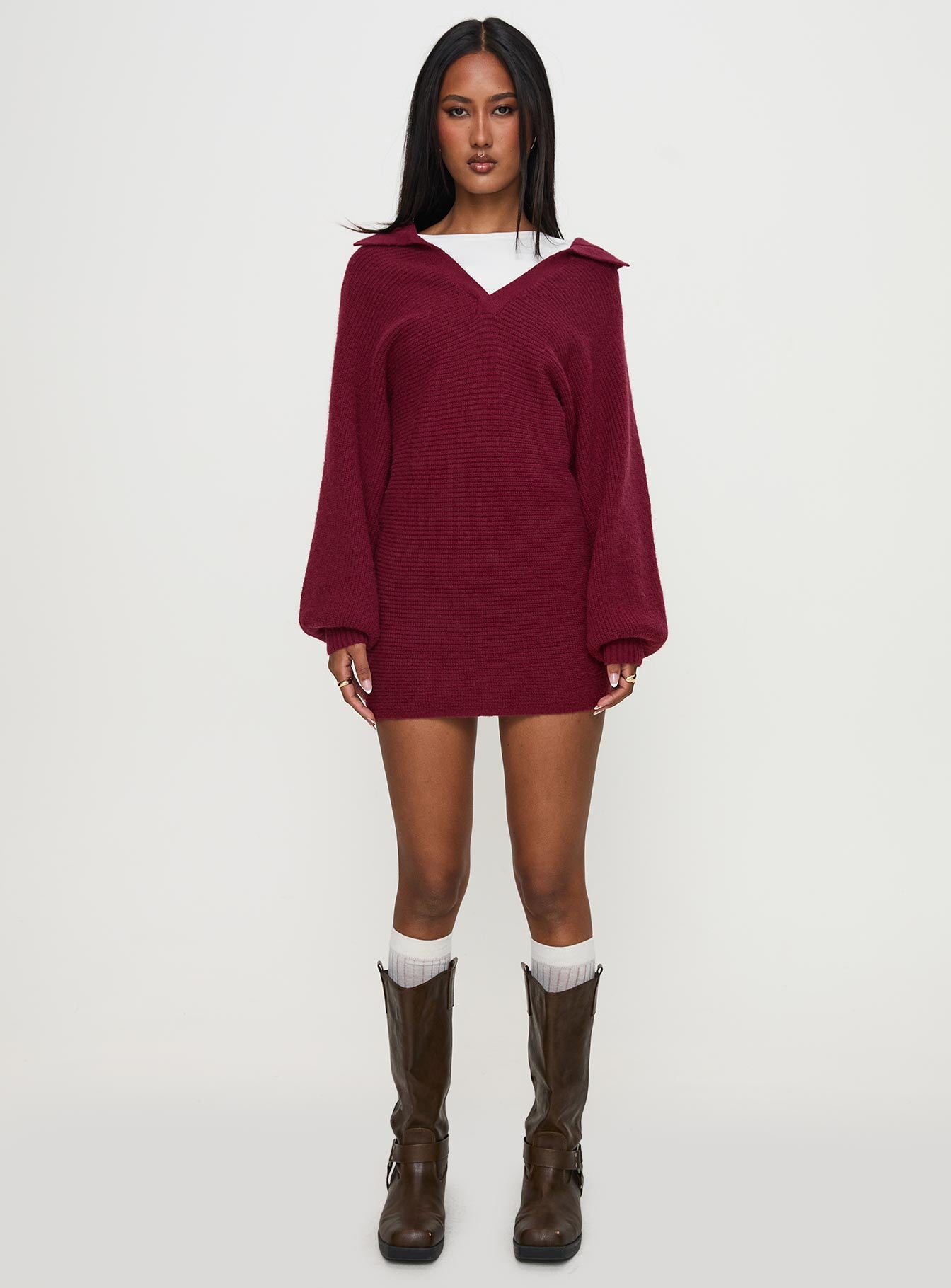 Thorelle Sweater Mini Dress Burgundy Low Pice Sale Online