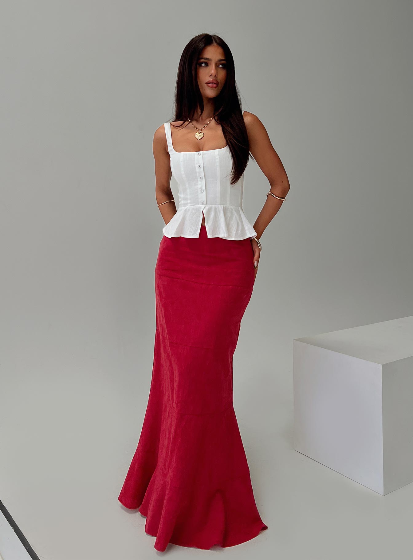 Raven Mid Rise Maxi Skirt Red Clearance Online Fake